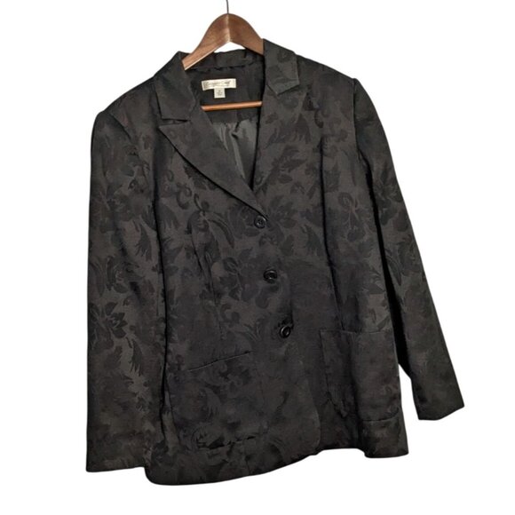 Coldwater Creek Jackets & Blazers - Coldwater Creek Womens Black Floral Jacquard Blazer Jacket Size XL